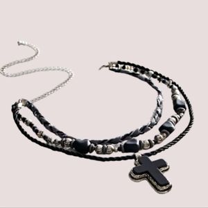 Free People Black and Silver Layered Necklace